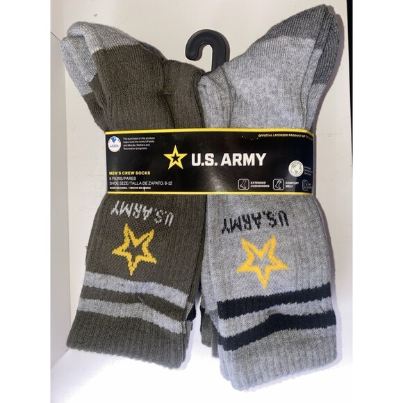 NEW 6 PAIR PACK MENS OFFICIALLY LICENSED U.S ARMY CREW SOCKS HIGH IMPACT CUSHION - Picture 2 of 2